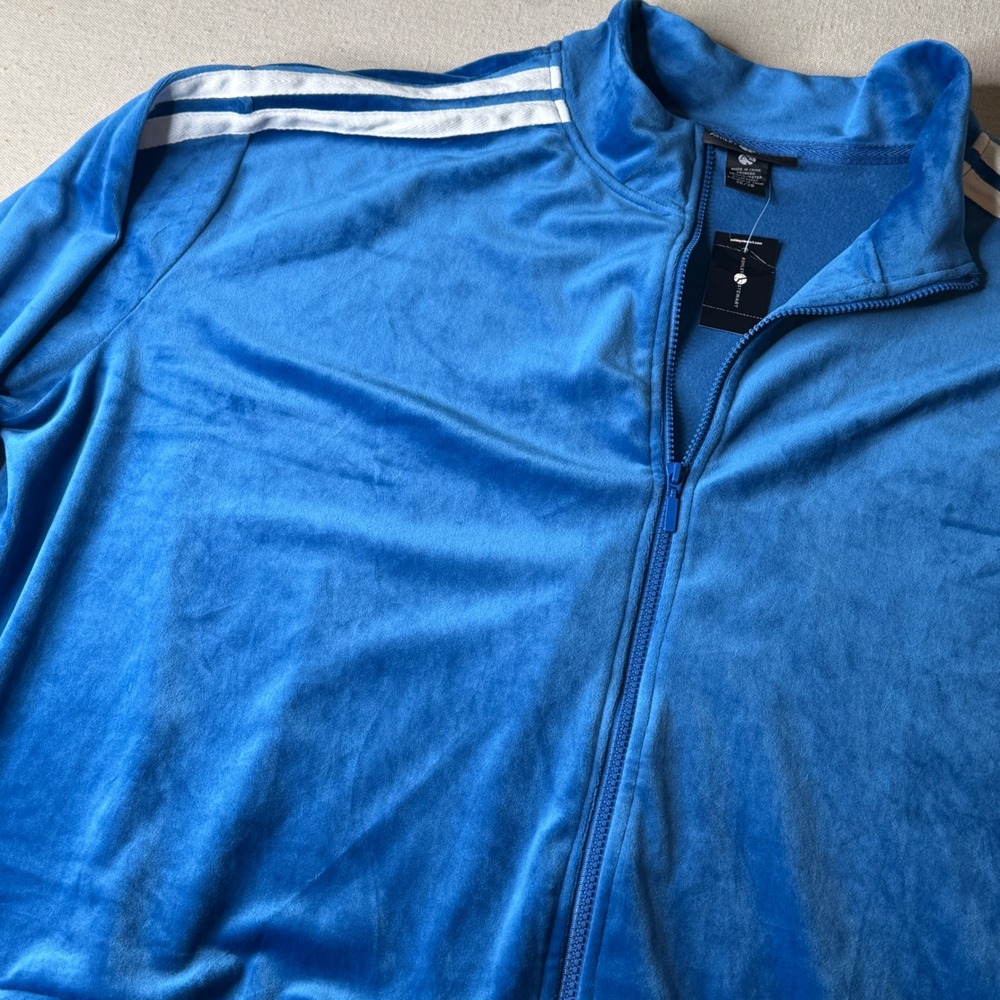 Ashley Stewart Blue Velour Track Jacket White Stripes Mock Neck Plus 26/28 NWT